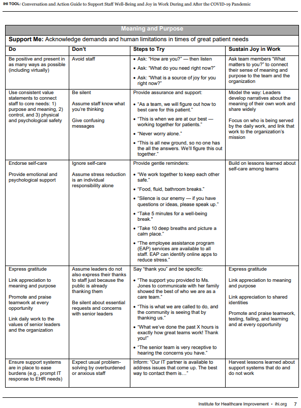 Conversation and Action Guide to Support Staff Well-Being and Joy in ...